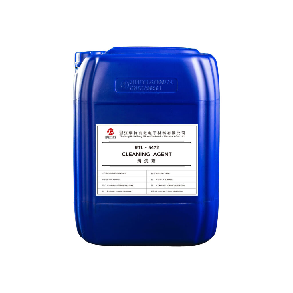 A blue plastic container of RTL-5472 Cleaning Agent.