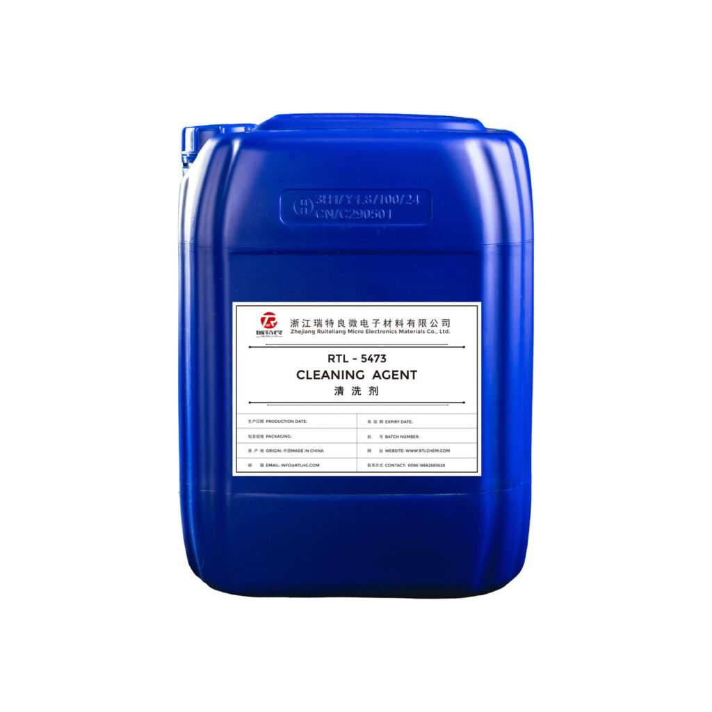 A blue plastic container of RTL-5473 Cleaning Agent.